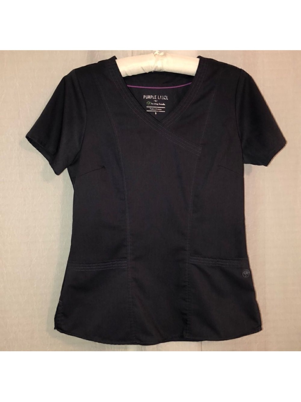 Healing Hands S Purple Label Charcoal Gray V Neck Two Pocket Scrub Top